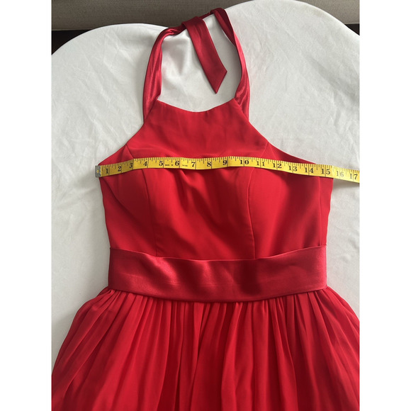Azazie Halter Chiffon Maxi Bridesmaid Dress Womens Size A4 Red Classic Colorful - Picture 8 of 10